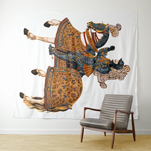 Mittelalterlicher Ritter im Rüstzeug auf Pferd Wandteppich (Beispiel (Horizontal))