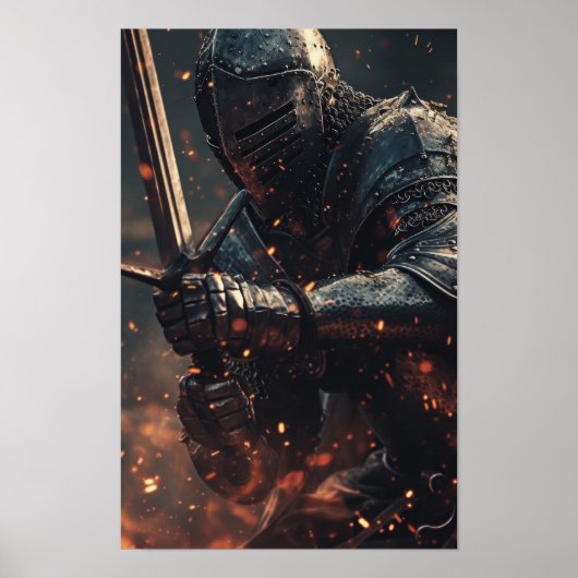 Mittelalterlicher Ritter in Aktion - Gedicht der B Poster (Vorne)