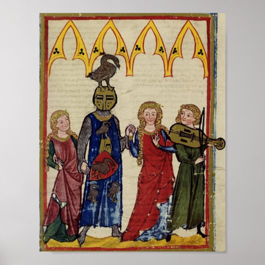 Mittelalterlicher Ritter mit Gans auf seinem Kopf Poster (Vorne)