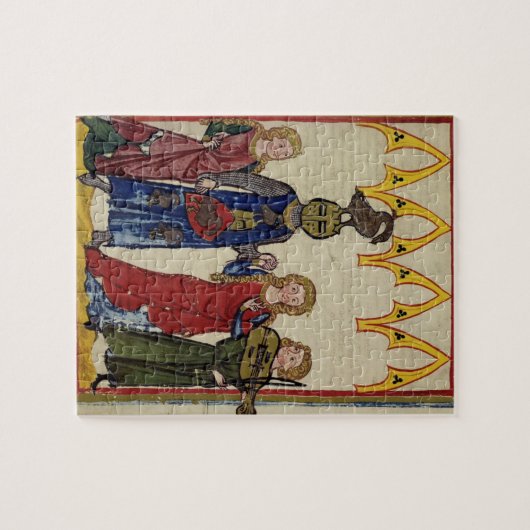 Mittelalterlicher Ritter mit Gans auf seinem Kopf Puzzle (Horizontal)