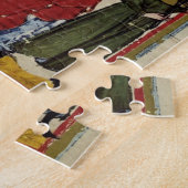 Mittelalterlicher Ritter mit Gans auf seinem Kopf Puzzle (Seite)