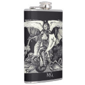 Mittelalterlicher Ritter und Drache Schwarz und We Flachmann (Rechts)