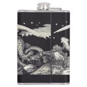 Mittelalterlicher Ritter und Drache Schwarz und We Flachmann (Rückseite)