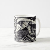 Mittelalterlicher Ritter und Drache Schwarz und We Kaffeetasse (VorderseiteRechts)