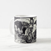 Mittelalterlicher Ritter und Drache Schwarz und We Kaffeetasse (Vorderseite Links)