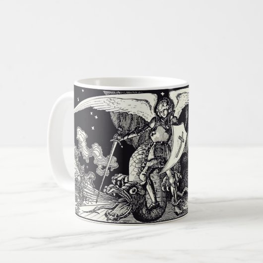 Mittelalterlicher Ritter und Drache Schwarz und We Kaffeetasse (Vorderseite Links)