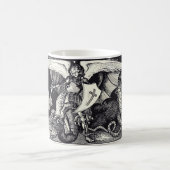 Mittelalterlicher Ritter und Drache Schwarz und We Kaffeetasse (Mittel)