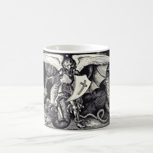 Mittelalterlicher Ritter und Drache Schwarz und We Kaffeetasse (Mittel)