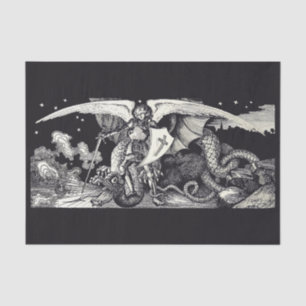 Mittelalterlicher Ritter und Dragon B W Gewehrpapi Seidenpapier