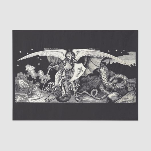 Mittelalterlicher Ritter und Dragon B W Gewehrpapi Seidenpapier (Vorderseite)