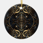 Mittelalterlicher Schwarz- und Goldschild Keramik Ornament (Vorne)