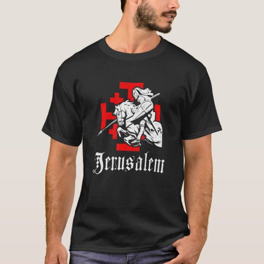 Mittelalterlicher Tempelritter am Kriegspferd Jeru T-Shirt (Vorderseite)