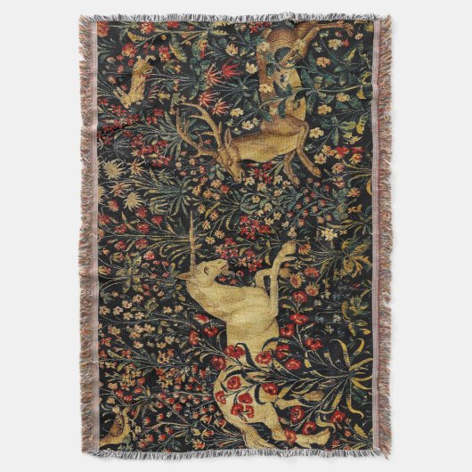 Mittelalterlicher Unicorn Mitternacht Blumengarten Decke (Vorderseite Vertikal)