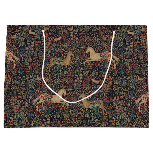 Mittelalterlicher Unicorn Mitternacht Blumengarten Große Geschenktüte (Vorderseite)