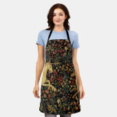 Mittelalterlicher Unicorn Mitternacht Blumengarten Schürze (Getragen)