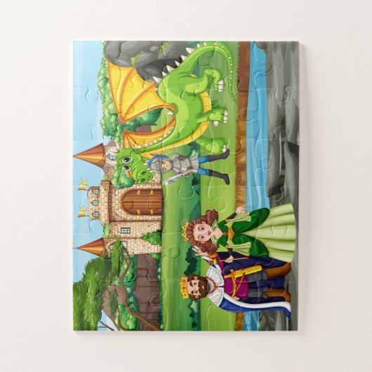 Mittelalterliches Abenteuer: Ritter und Drachen Puzzle (Vertikal)