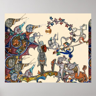 MITTELALTERLICHES BESTIARIUM KRIEG, RITTER, RIESEN POSTER