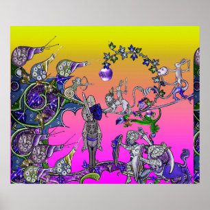 MITTELALTERLICHES BESTIARIUM KRIEG, RITTER, RIESEN POSTER