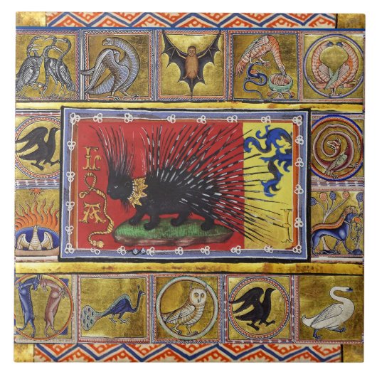 MITTELALTERLICHES BESTIARIUM, SCHWARZER IGELKÖNIG  FLIESE (Vorderseite)