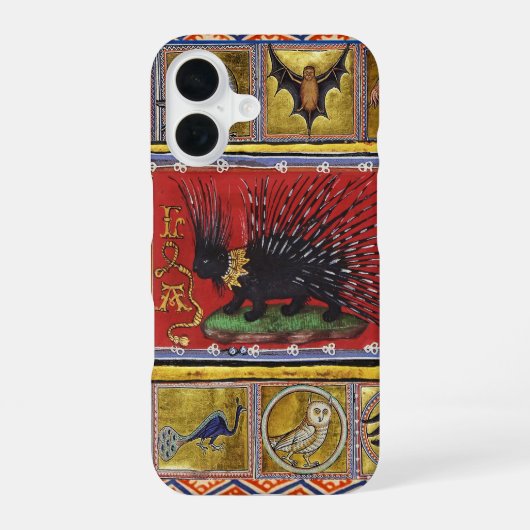 Mittelalterliches Bestiarium, SCHWARZER IGELKÖNIG iPhone 16 Hülle (Rückseite)