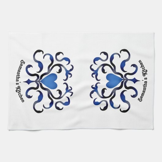 Mittelalterliches blaues Herz Handtuch (Horizontal)