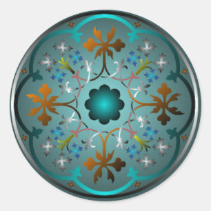 Mittelalterliches Blumenmuster Runder Aufkleber