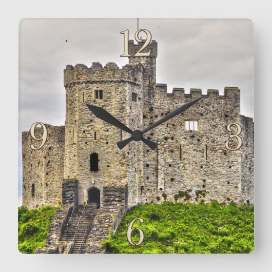 Mittelalterliches Cardiff Castle Inner Behalten, W Quadratische Wanduhr (Vorderseite)