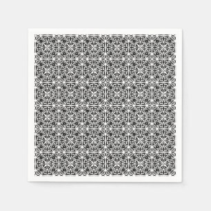 Mittelalterliches Damaskusmuster, schwarz-weiß Serviette