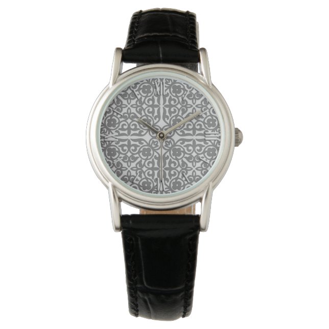 Mittelalterliches Damasmuster, silbergrau Armbanduhr (Vorderseite)