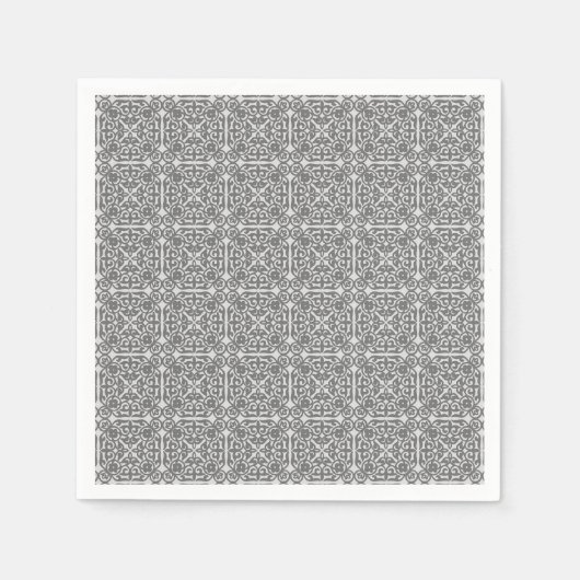 Mittelalterliches Damasmuster, silbergrau Serviette (Vorderseite)