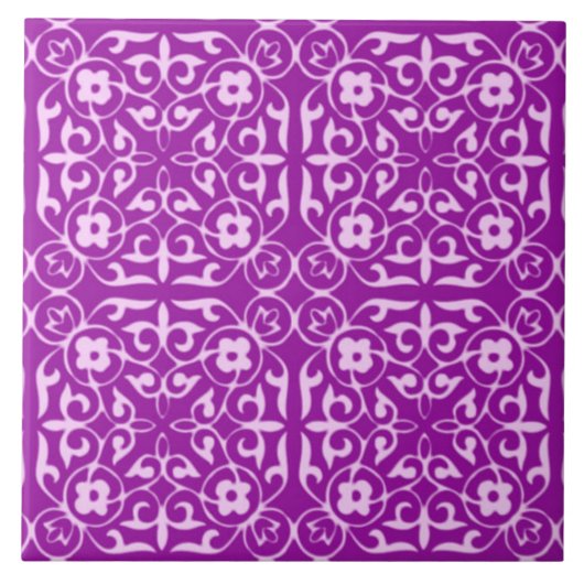 Mittelalterliches Damastmuster, Amethyst lila Fliese (Vorderseite)