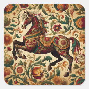 Mittelalterliches Das verzauberte Pferd in Blüte Quadratischer Aufkleber
