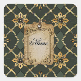 Mittelalterliches Elegantes Grün Personalisiert Quadratischer Aufkleber