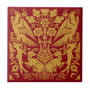 Mittelalterliches Falke-und-Jagdhund-Muster Fliese