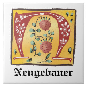 Mittelalterliches florales illuminiertes Buchstabe Fliese