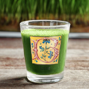 Mittelalterliches florales Leuchtschreiben B Monog Schnapsglas
