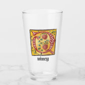 Mittelalterliches florales Leuchtschreiben Q Monog Glas (Vorderseite)