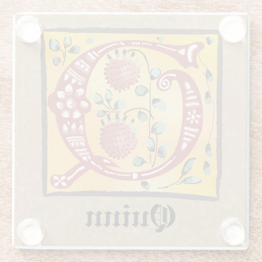 Mittelalterliches florales Leuchtschreiben Q Monog Glasuntersetzer (Rückseite)