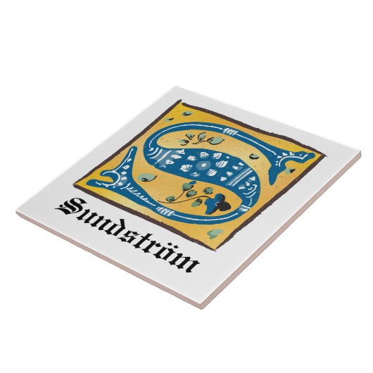 Mittelalterliches florales Leuchtschreiben S Monog Fliese (Seite)