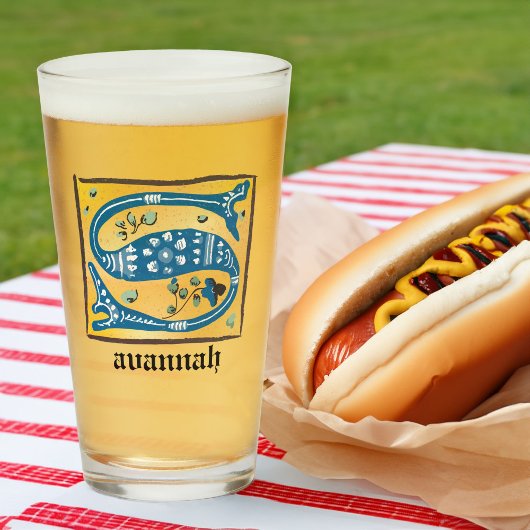 Mittelalterliches florales Leuchtschreiben S Monog Glas