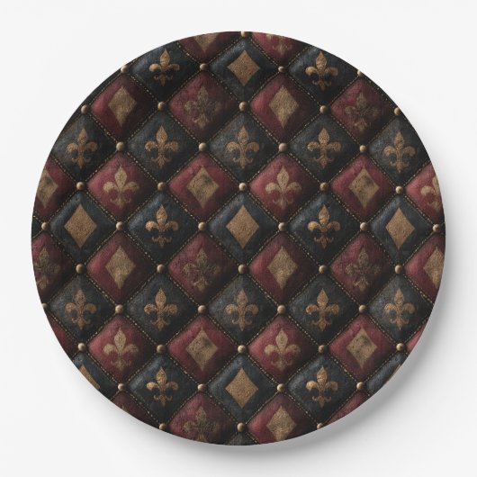 Mittelalterliches gebauschtes Fleur-de-Lis-Harleki Pappteller (Vorderseite)