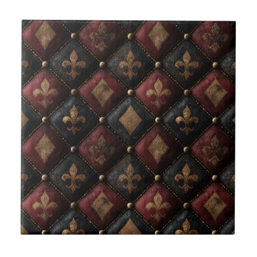 Mittelalterliches gepolstertes Fleur-de-Lis-Harlek Fliese (Vorderseite)