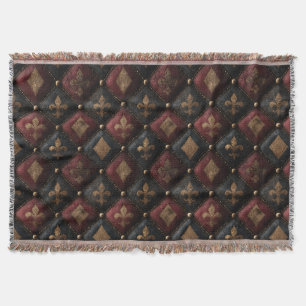 Mittelalterliches getuftetes Fleur-de-Lis-Harlekin Decke