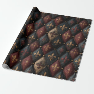 Mittelalterliches getuftetes Fleur-de-Lis-Harlekin Geschenkpapier