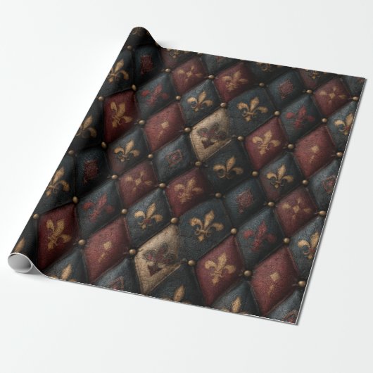 Mittelalterliches getuftetes Fleur-de-Lis-Harlekin Geschenkpapier (Ungerollt)