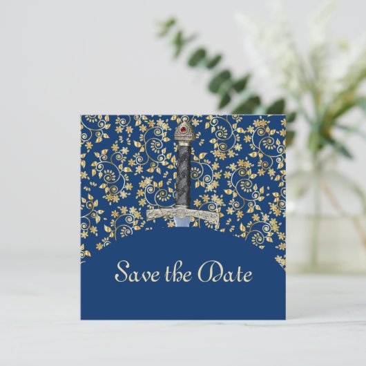 Mittelalterliches Gold Save the Date (Stehend Vorderseite)