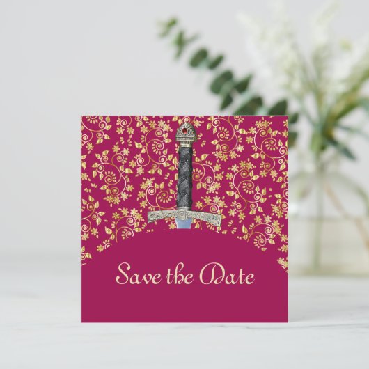Mittelalterliches Gold Save the Date (Stehend Vorderseite)