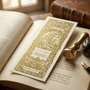 Mittelalterliches goldenes Hochzeits-Lesezeichen S Einladung