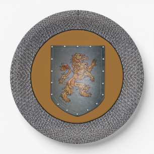 Mittelalterliches Goldlöwe-Grau Chainmail Pappteller