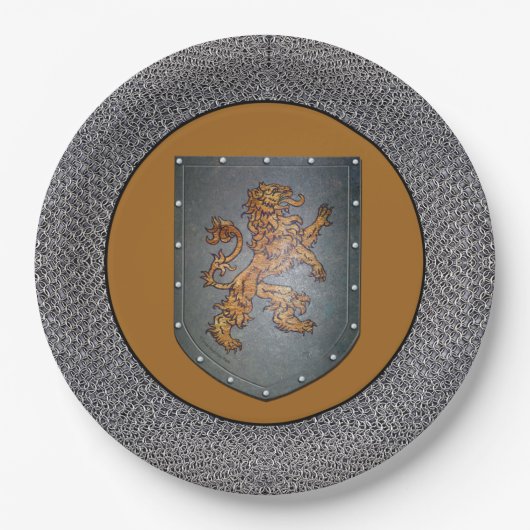 Mittelalterliches Goldlöwe-Grau Chainmail Pappteller (Vorderseite)